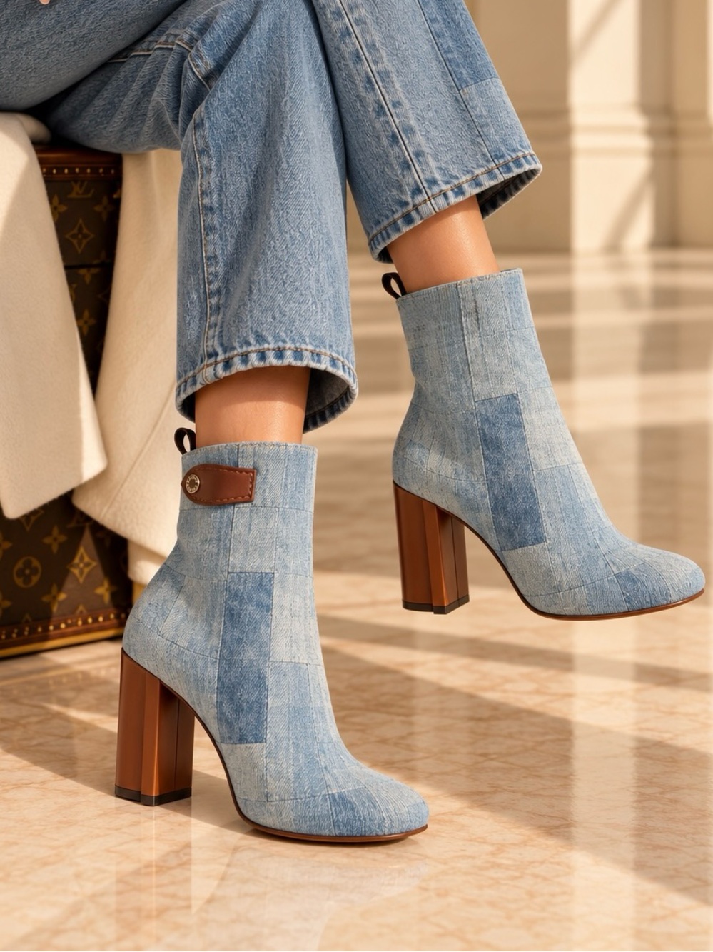 Louis Vuitton Silhouette Denim Patchwork Ankle Boots EU 39